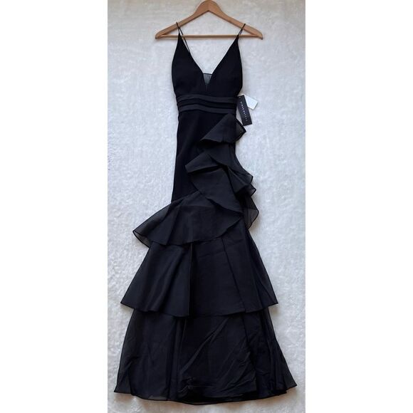 NWT Aidan Mattox Halter Tiered Cascade Ruffle Trumpet Chiffon Mermaid Long Gown - Picture 13 of 16